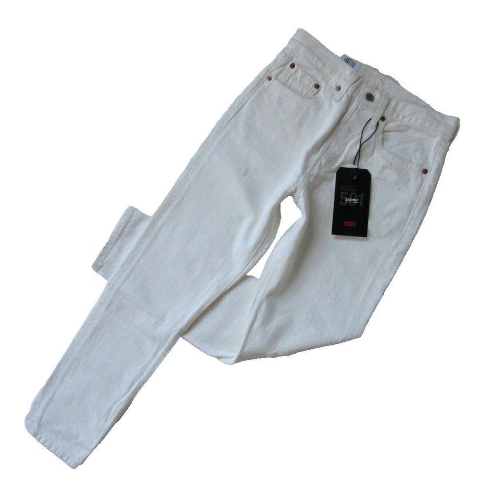NWT Levi's 501 Skinny in Don't Mind If I Do White Destroyed Rigid Jeans 27 x 28
